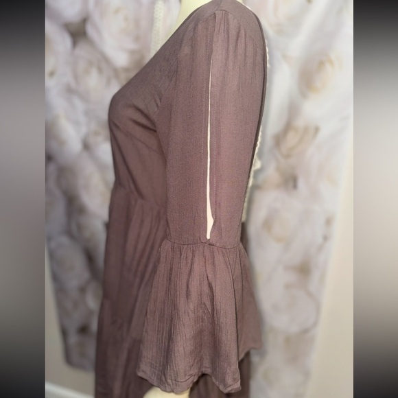 ENTRO |  mushroom /Cream Lace Back  Tiered boho Babydoll Dress size M - Picture 7 of 15